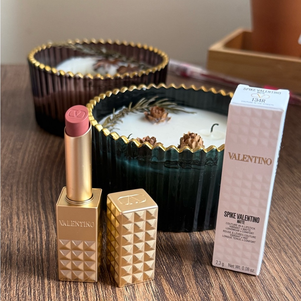 Valentino Gold Case with Pink Lipstick